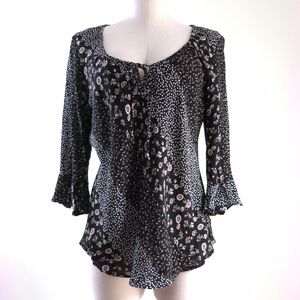 Quizz Petite | Black Floral Print Tunic Blouse L